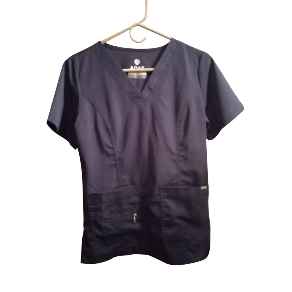 Adar Pro Scrub Set Navy w. Utility Pockets Short Slve. Medical Uniforms XS Tall